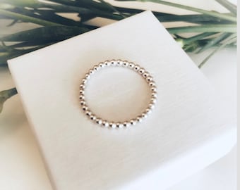 Sterling Silver Beaded Ring: Dainty Stackable Jewelry