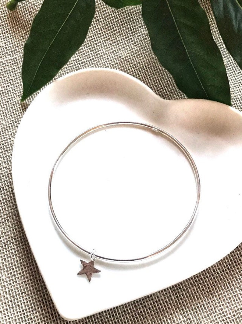 Silver Star Bangle, Hammered Star Bracelet, Sterling Silver, Stacking Bangle, Layer Jewellery image 3