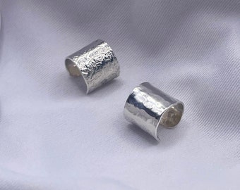 Hammered Sterling Silver Ear Cuff: Non Pierced, Chunky Clip-On