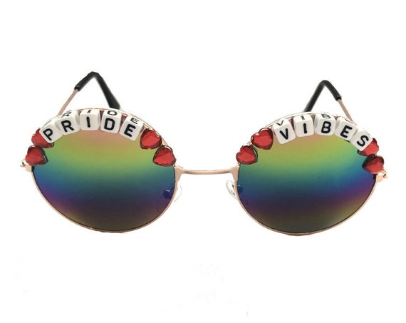 PRIDE <3 VIBES Round Rainbow Mirror Festival Sunglasses - Custom Designs Available