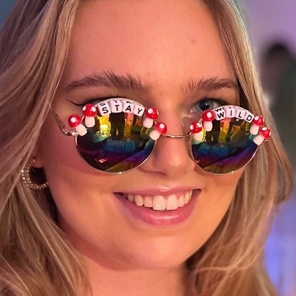 TEXTO PERSONALIZADO Diseña tus propias gafas de sol personalizadas para festivales y fiestas de hongos
