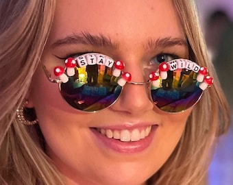 DESIGN Your OWN TEXT Mushroom Festival & Party Sunglasses