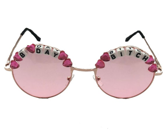 BDAY <3 BITCH Heart Round Birthday Party Festival Sunglasses - Custom Designs Available