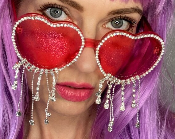 LOVE HEART RHINESTONE Oversize <3 Festival Party Sunglasses