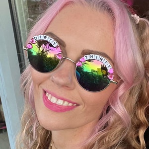 DIRTY THIRTY Hello Thirty Flirty Thirty Round 30 Birthday Party Festival Sunglasses Custom Text Available Etsy