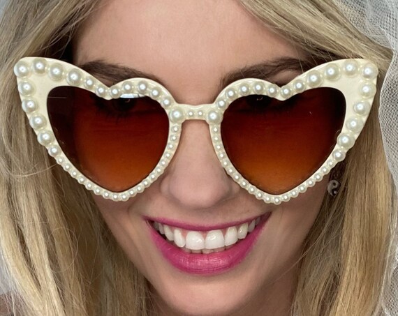Oversize Ivory Pearl Heart Bride Bachelorette or Festival Sunglasses