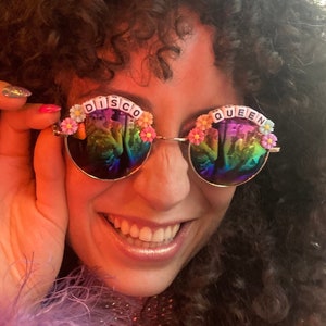 DISCO QUEEN Round Rainbow Mirror Flower Festival Sunglasses - Custom Designs Available