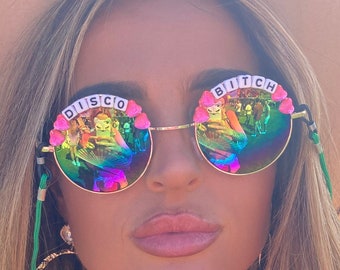 DISCO BITCH Round Rainbow Mirror Festival Sunglasses - Custom Designs Available