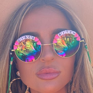 DISCO BITCH Round Rainbow Mirror Festival Sunglasses - Custom Designs Available / Party / Rave