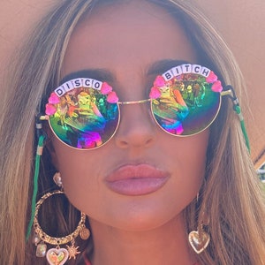 DISCO BITCH Round Rainbow Mirror Festival Sunglasses - Custom Designs Available / Party / Rave