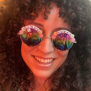 DISCO QUEEN Round Rainbow Mirror Flower Festival Sunglasses - Custom Designs Available