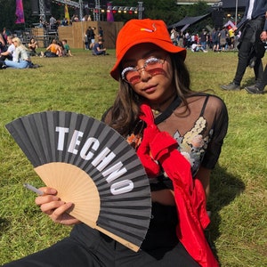 TECHNO Black Print Folding Festival / Rave / Party Hand Fan