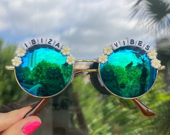 IBIZA VIBES Round Mirror Daisy Festival Sunglasses - Custom Designs Available