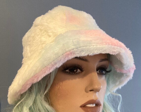 Fluffy Pastel TIE DYE Faux Fur Bucket Hat