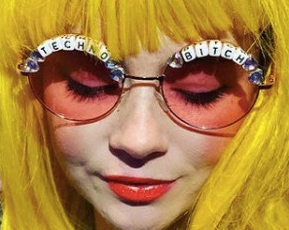TECHNO <3 BITCH Round Festival Sunglasses - Custom Designs Available
