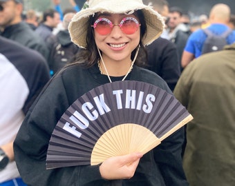 FUCK THIS Black & White Print Folding Festival / Rave / Party Hand Fan