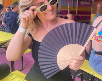 Black Fabric & Wood Folding Festival / Rave / Party Hand Fan