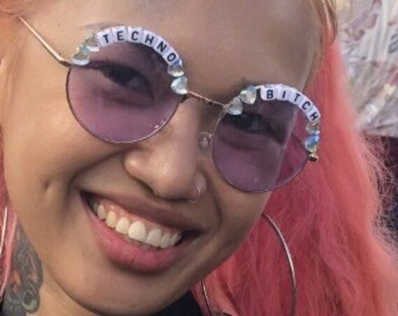TECHNO <3 BITCH Round Festival Sunglasses - Custom Designs Available
