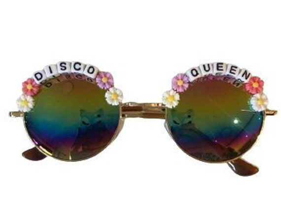DISCO <3 QUEEN Round Rainbow Mirror Flower Festival Sunglasses - Custom Designs Available