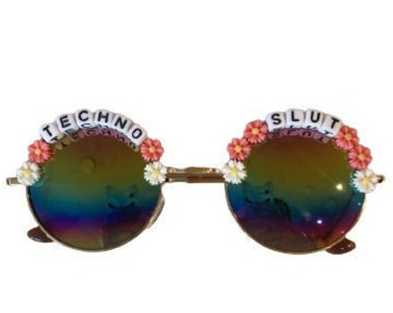 TECHNO <3 SLUT Round Festival Sunglasses - Custom Designs Available