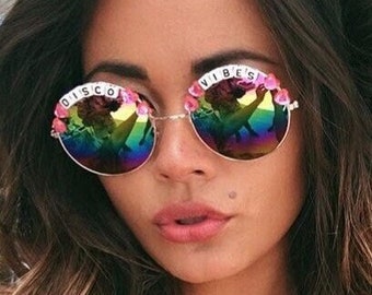 Okulary przeciwsłoneczne DISCO VIBES Round Rainbow Mirror Festival – dostępne wzory na zamówienie