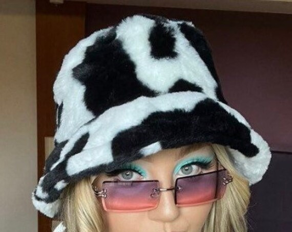 Fluffy COW PRINT Faux Fur Bucket Hat