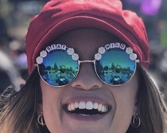 Okulary przeciwsłoneczne STAY WILD Round Daisy Festival / Rave / Party – możliwość personalizacji
