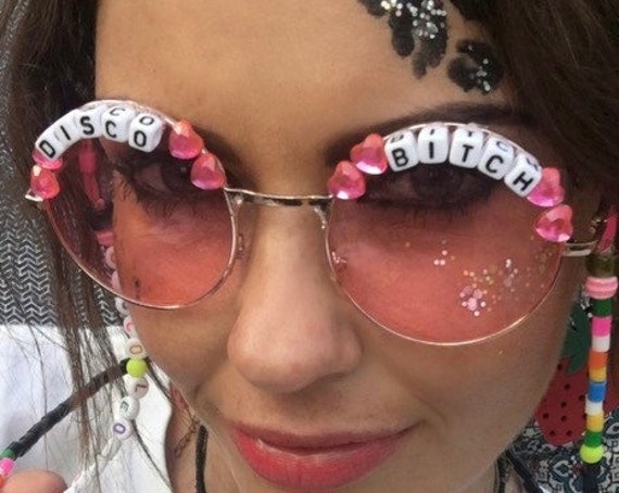 DISCO <3 BITCH Round Colour Tint Festival Sunglasses - Custom Designs Available