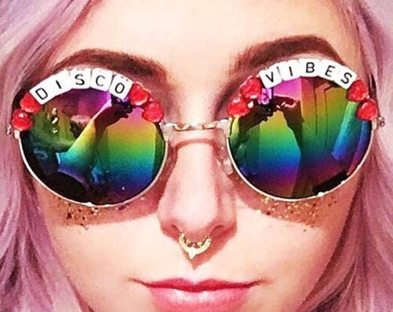 DISCO <3 VIBES Round Colour Festival Sunglasses - Custom Designs Available