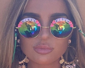 DISCO BITCH Mirror Round Festival Sunglasses - Personalised Available