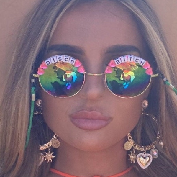 DISCO BITCH Mirror Round Festival Sunglasses - Personalised Available