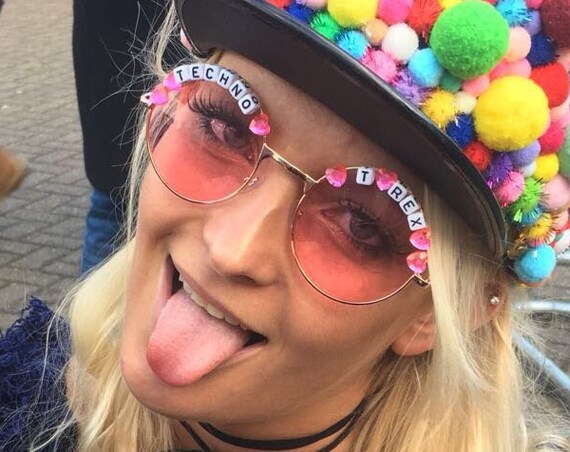 TECHNO <3 T REX Round Colour Festival Sunglasses - Custom Designs Available