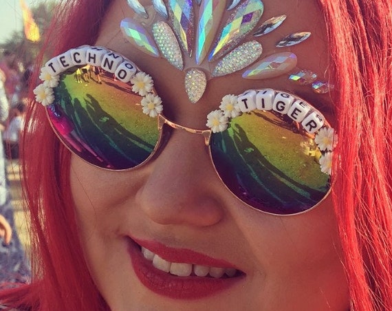 TECHNO <3 TIGER Round Festival Sunglasses - Custom Designs Available