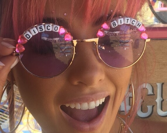 DISCO <3 BITCH Round Colour Tint Festival Sunglasses - Personalised Available