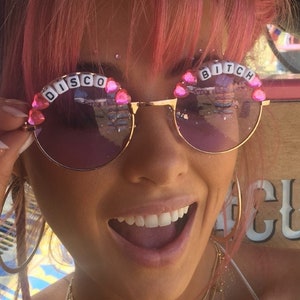 Choose Your Own Text - DISCO BITCH Round Colour Tint Festival Sunglasses - Personalised Available