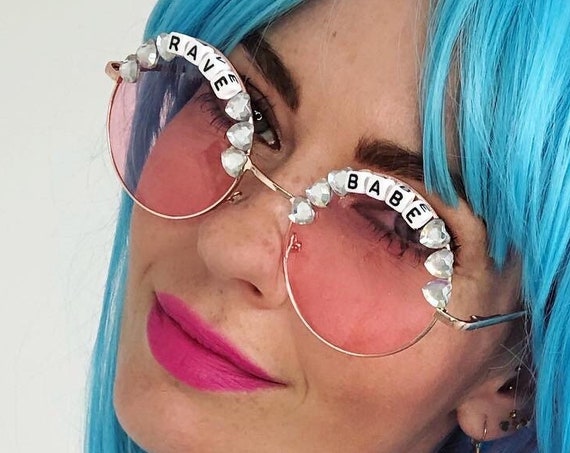 RAVE <3 BABE Round Colour or Mirror Festival Sunglasses - Custom Designs Available