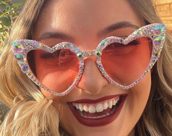 Iridescent Jewel Pink Heart Festival Sunglasses