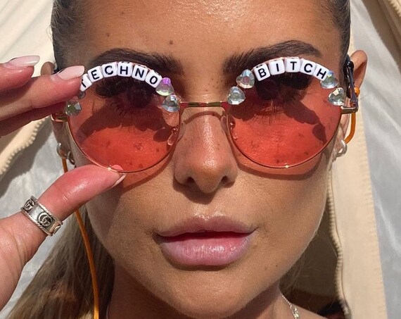 TECHNO <3 BITCH Round Festival Sunglasses - Custom Designs Available