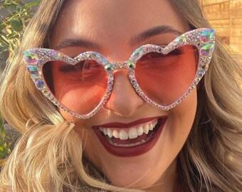 Iridescent Jewel Pink Heart Festival or Bride Sunglasses