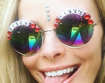 DISCO VIBES Round Colour Festival Sunglasses - Custom Designs Available