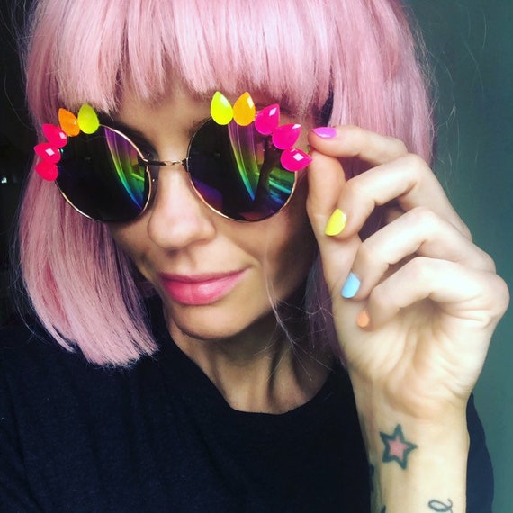 NEON <3 SPIKE Round Rainbow Mirror Festival Sunglasses - Custom Designs Available