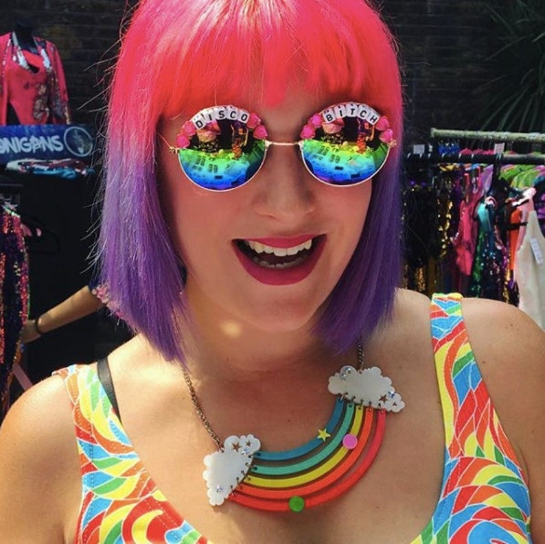 DISCO BITCH Round Rainbow Mirror Festival Sunglasses Custom Designs Available / Party / Rave image 3