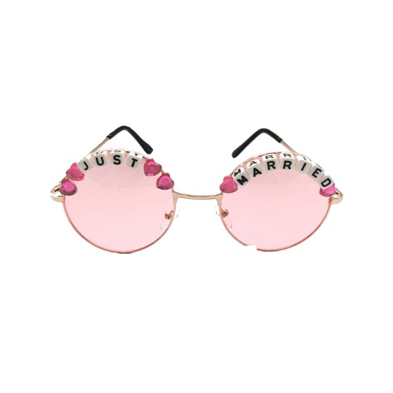 JUST <3 MARRIED Round Pink tint Festival Sunglasses - Custom Designs Available
