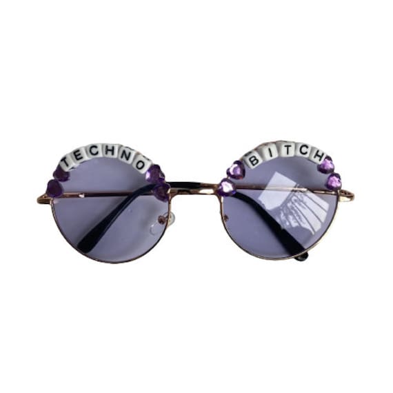 TECHNO BITCH Round Festival Sunglasses - Custom Designs Available