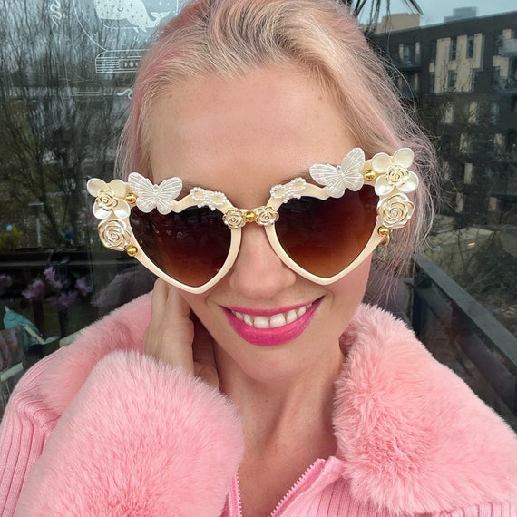 Flower Embellished Bride / Wedding / Festival Sunglasses / Hen / Bachelorette / Gold/ Ivory / Bride To Be