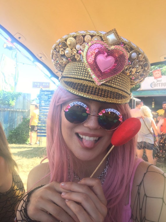 TECHNO <3 BITCH Round Rainbow Mirror Festival Sunglasses - Custom Designs Available