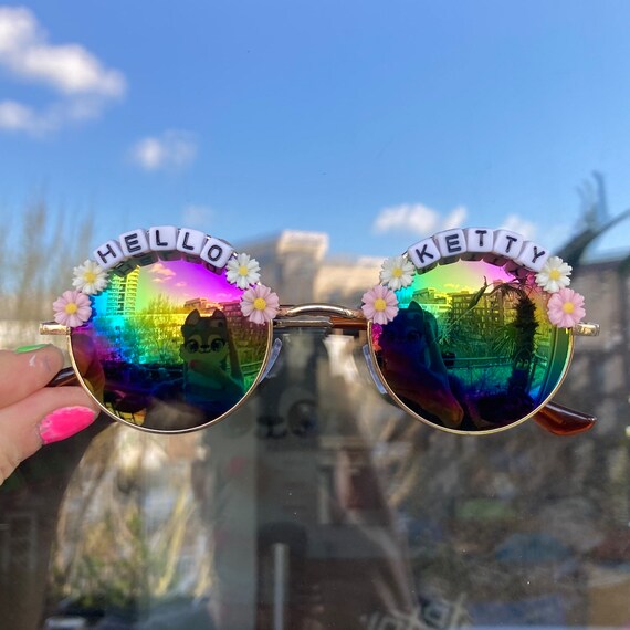 HELLO KETTY Round Rainbow Mirror Festival Sunglasses - Custom Designs Available