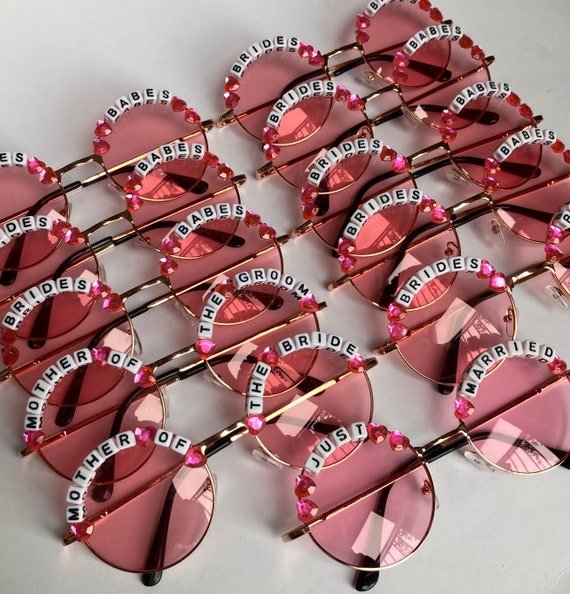 Set of 10 Pairs Wedding / Hen Party Round Festival Sunglasses - Design Your Own Text / Bachelorette