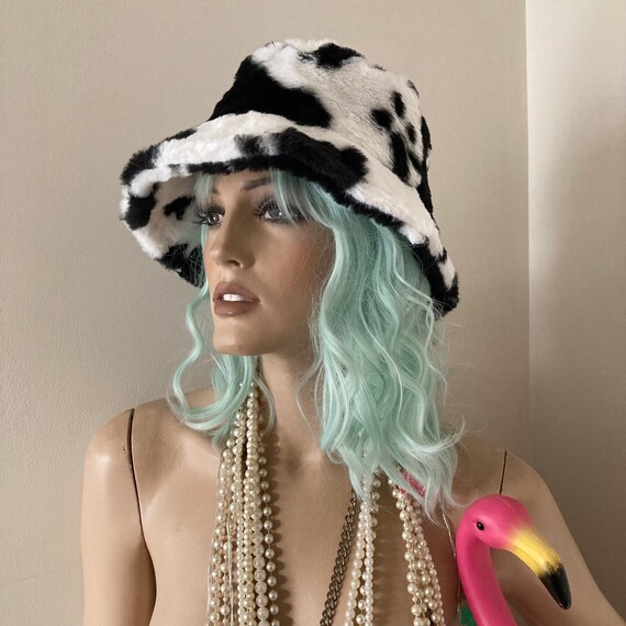 Fluffy COW PRINT Faux Fur Bucket Hat