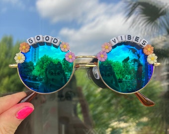 GOOD VIBES Round Flower Festival Sunglasses - Custom Designs Available